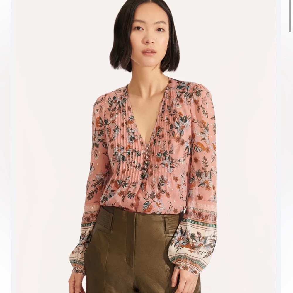 Veronica Beard Coral Lowell Floral Blouse